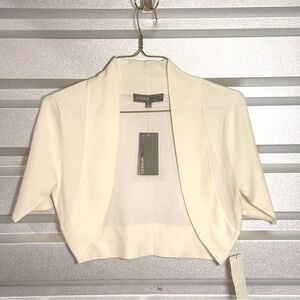 Donna Ricco Cropped Open Front Shrug Bolero Jacket‎ White Evening Med NWT